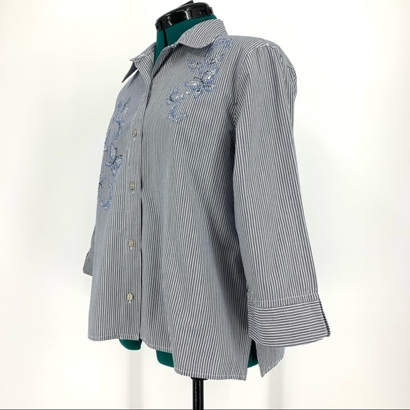 Alfred Dunner 3/4 Sleeve Embellished Top 14 Petite - Picture 3 of 16